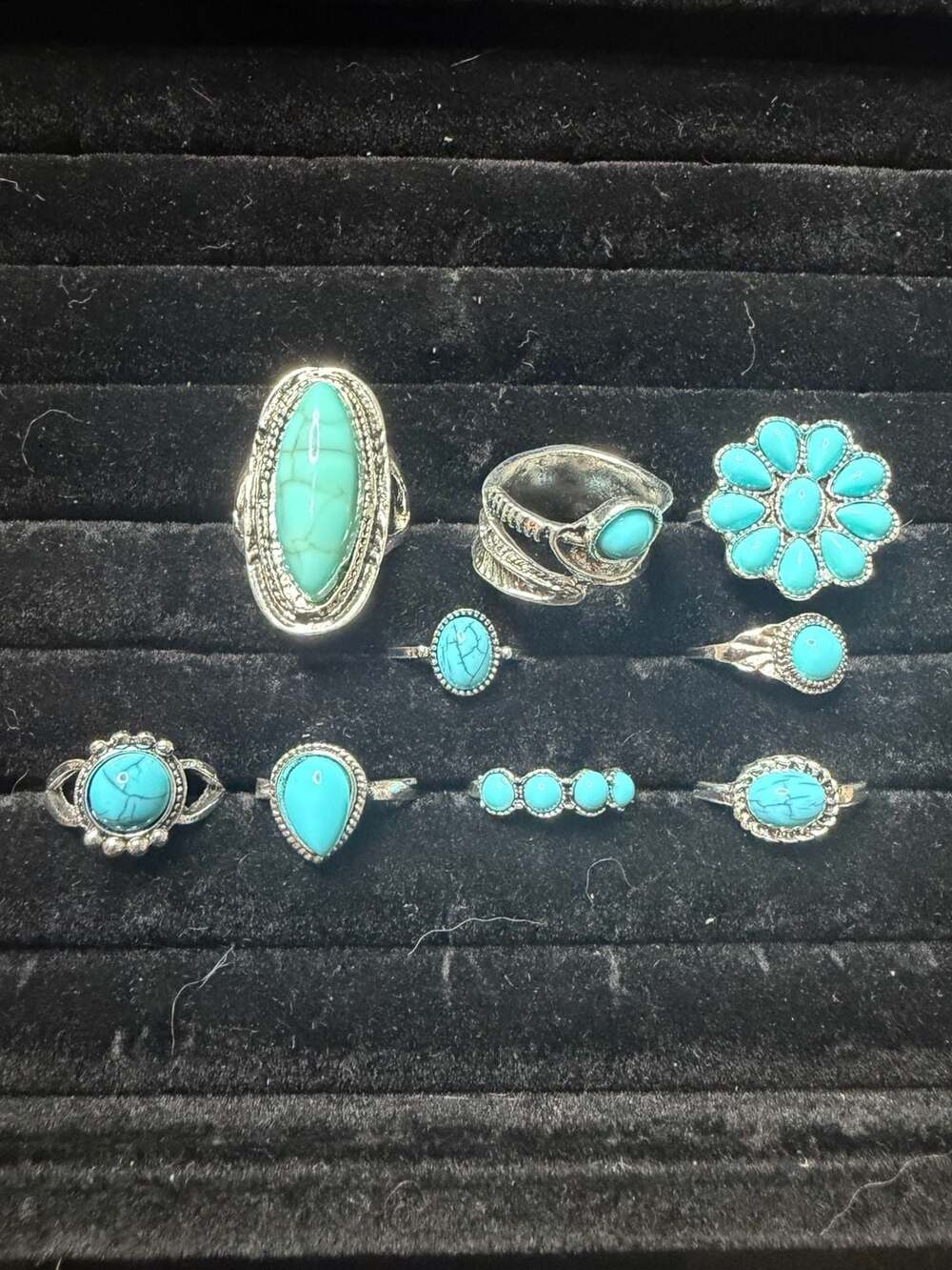 Vintage Style Silver Tone Simulated Turquoise Stone StackingAssorted Ring Set